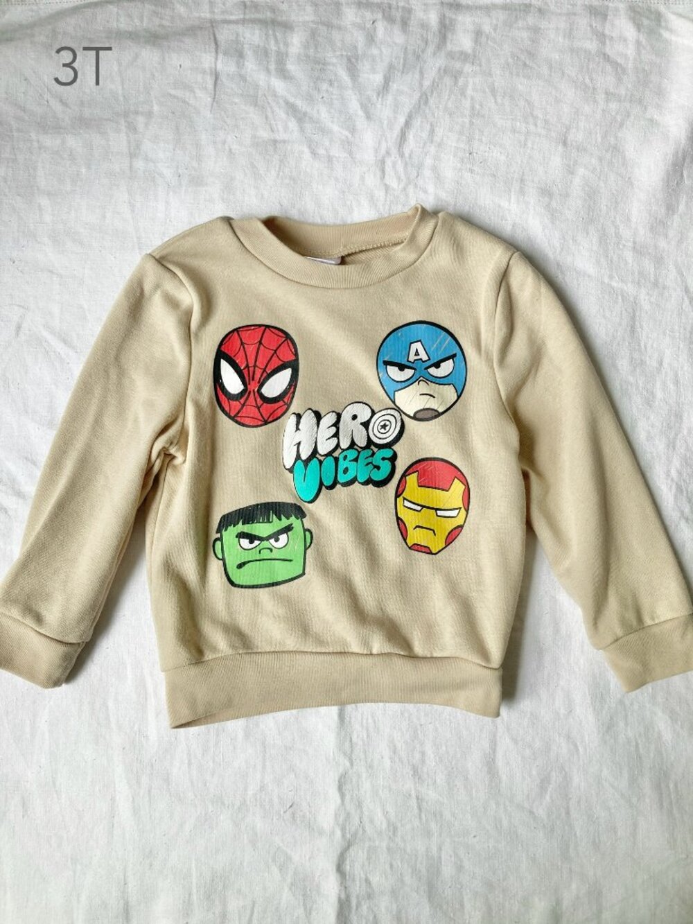 🪴5/$30 Marvel 3T Toddler Tan Spiderman Hulk Superhero Crewneck Sweatshirt
